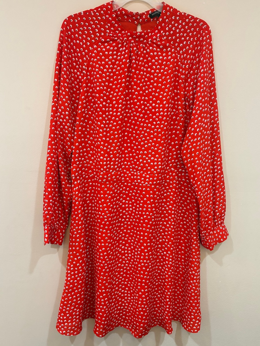Banana Republic Red Orange‎ Printed Long-Button Sleeve Shift Dress Size 14